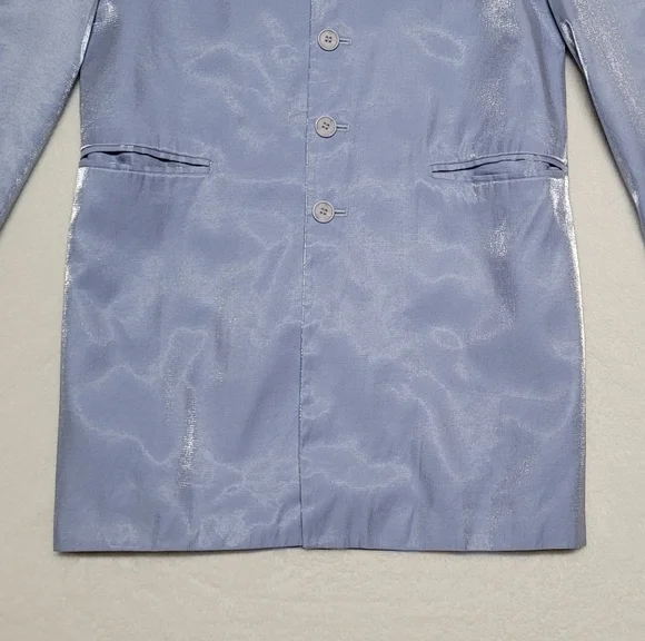 70s Vintage Falcone Jr Iridescent Blue Knit Notched Lapel Mini Blazer Dress M - Picture 4 of 12